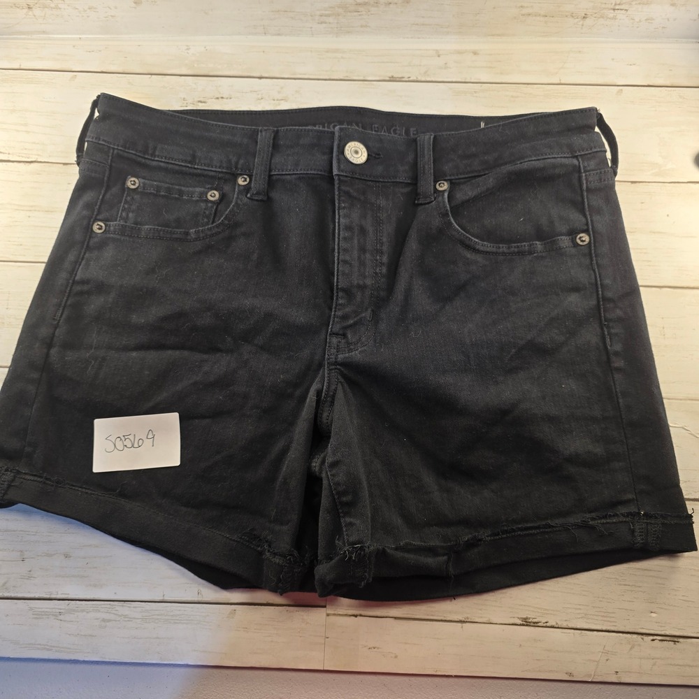 American Eagle Ne(x)t Level Stretch Blk Denim Shorts Womens 12 Raw Hem High Rise